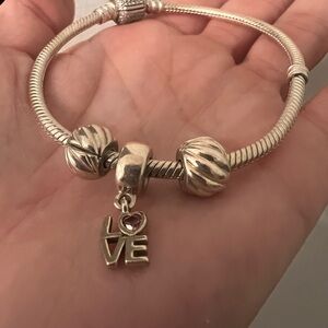 PANDORA Sterling Silver Bracelet with Love charm